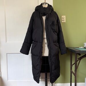 Urban Outfitters Black Long Hooded Puffer Coat